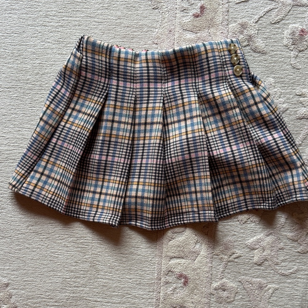 Design History Pleated Plaid Skirt in Pink, Tan, Black and Blue